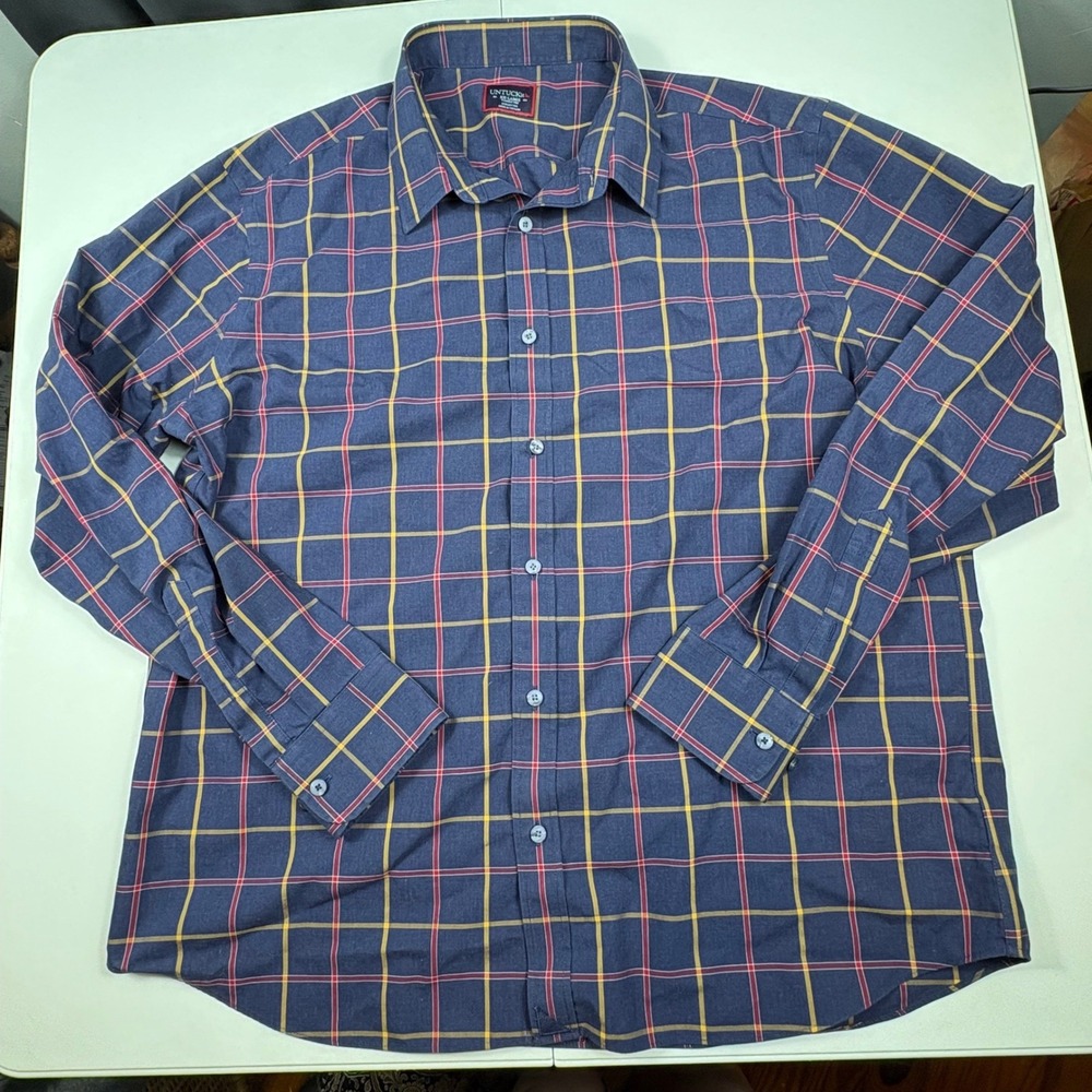 UNTUCKit Giorgio WF Mens XXL Blue Plaid Wrinkle Free Button Down Shirt